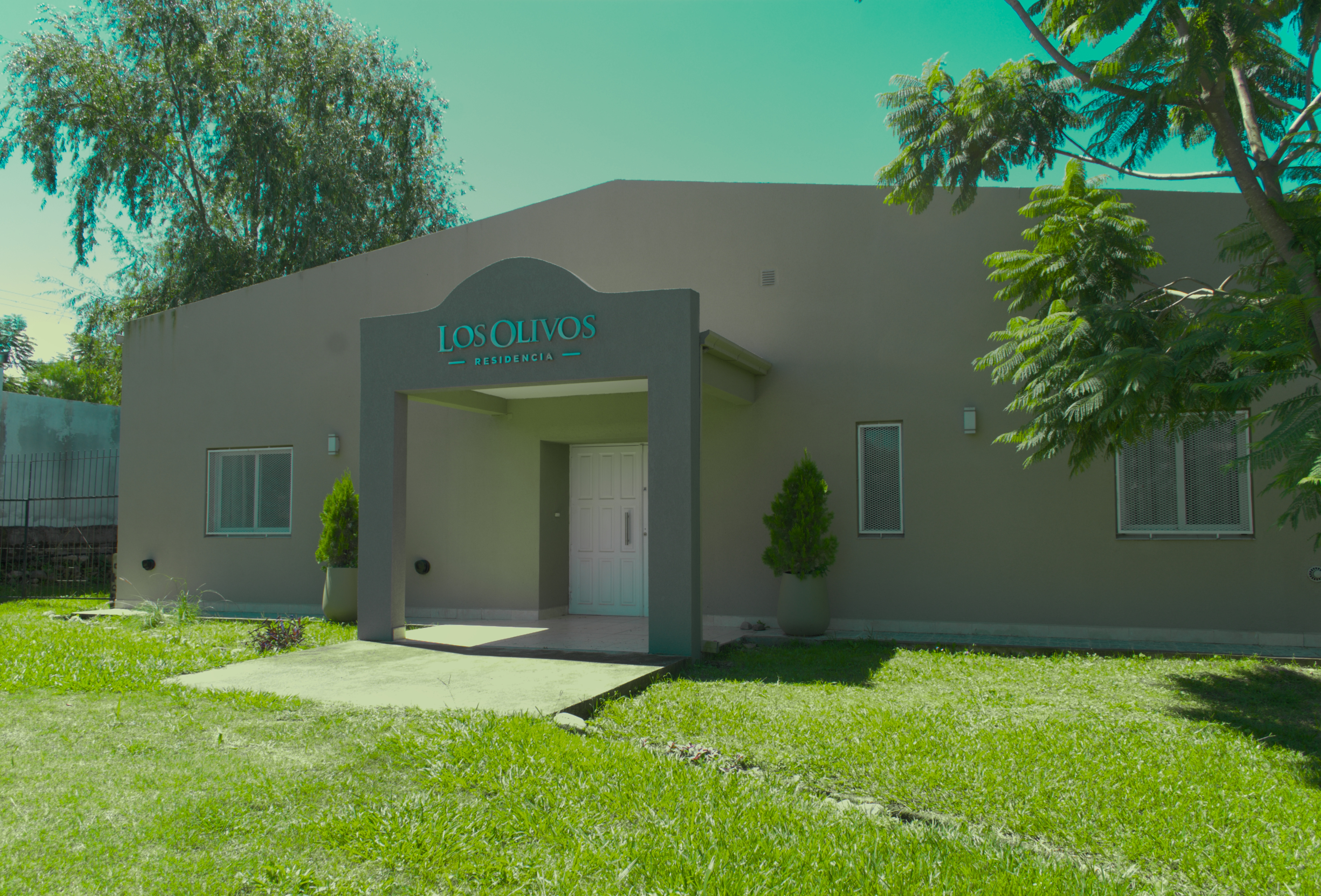 Vista frontal con jardín